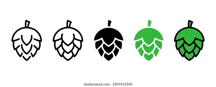 Hob cone icon. Beer and ale symbol. Brewery malt bud vector illustration. Green hob line pictogram. Alcohol beverage label. Pub logo or sign. Beer herb flower isolated concept. Cone logotype.