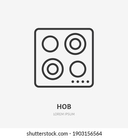 Hob flat line icon. Vector outline illustration of induction cooktop. Black color thin linear sign for cooking panel.