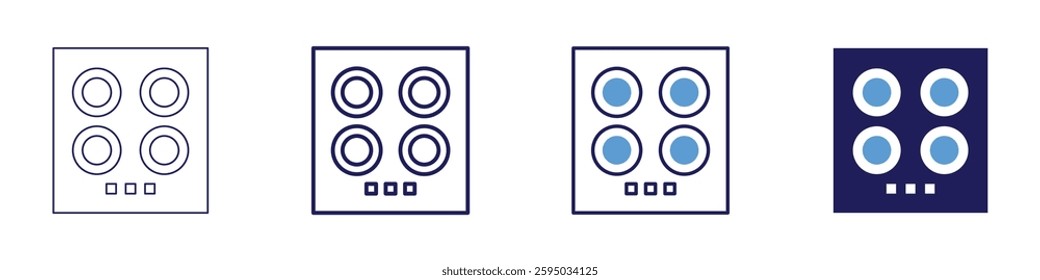 Hob icon in 4 different styles. Thin Line, Line, Bold Line, Duotone. Duotone style. Editable stroke.