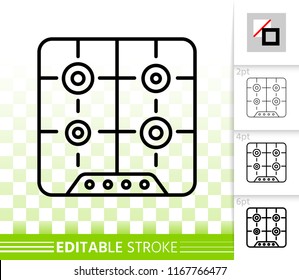 Hob thin line icon. Outline web sign of stove. Kitchen Cooker linear pictogram with different stroke width. Simple vector symbol, transparent background. Hob editable stroke design icon without fill