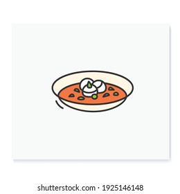 Hobakjuk color icon. Traditional korean pumpkin porridge bowl outline sign on white. Vegan asian food for breakfast. Korean cuisine concept. Isolated vector illustration