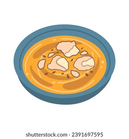 Hobakjuk, Korean pumpkin porridge with rice balls, topping with pumpkin seed