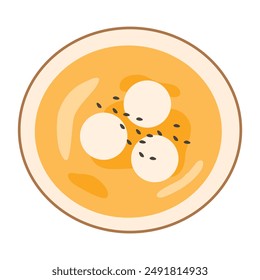 Hobakjuk, Korean pumpkin porridge with rice balls, topping with pumpkin seed