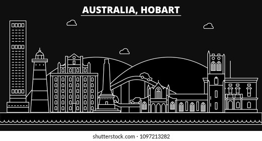 Hobart silhouette skyline. Australia - Hobart vector city, australian linear architecture, buildings. Hobart travel illustration, outline landmarks. Australia flat icons, australian line banner