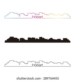 Hobart skyline linear style with rainbow in editable vector file