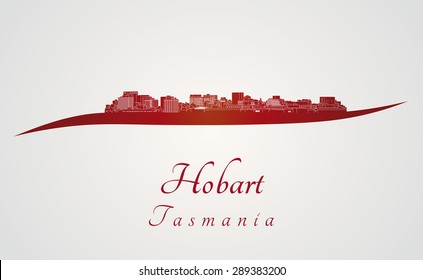 Hobart skyline in red and gray background in editable vector file