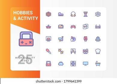 Hobbys and Activity Icon Pack einzeln auf weißem Hintergrund. für Ihr Webdesign, Logo, App, UI. Vektorgrafik-Illustration und bearbeitbarer Strich. EPS10.