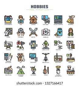 Hobbies Elements , Thin Line and Pixel Perfect Icons