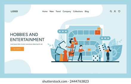 Hobbies and Entertainment concept. Playful characters engage in board games, strategic planning, and problem-solving. Interactive and social gaming experiences. Vector illustration
