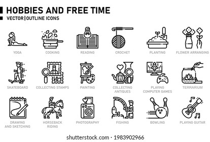 Hobbies and Free Time icon set for website, application, printing, document, poster design, etc.