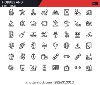 Hobbies And Freetime Icon Set Vector Line Illustration Collection