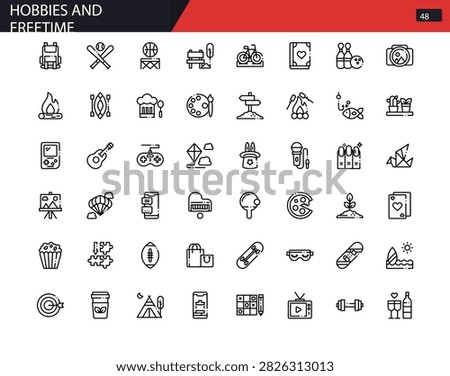 Hobbies And Freetime Icon Set Vector Line Illustration Collection