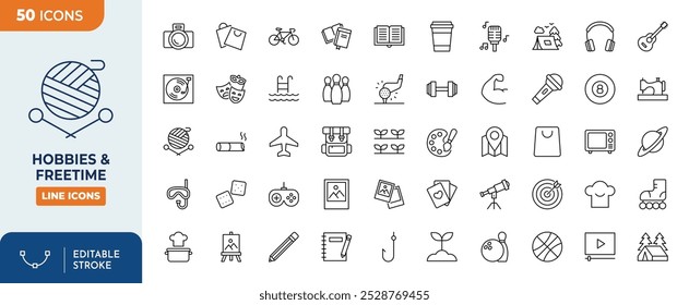 Hobbies and Freetime Line Editable Icons set	
