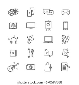 Vector Hobby Icons Editable Stroke Hobbies For Children And Adults At Home  And Outdoors Sports Diving Dancing Reading Drawing Music And Singing  Collecting Chess Astronomy Photo And Video Stock Illustration - Download