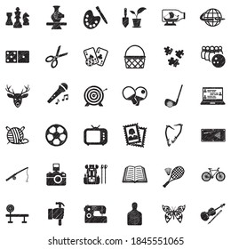 Hobbies Icons. Black Scribble Design. Vector Illustration.