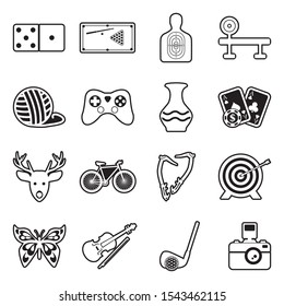 Hobbies Icons. Line With Fill Design. Vector Illustration.