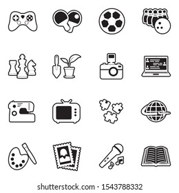Hobbies Icons. Line With Fill Design. Vector Illustration.