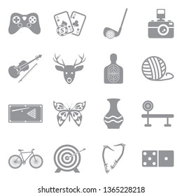 Hobbies Icons. Set 2. Gray Flat Design. Vector Illustration.