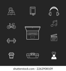 Hobbies icons set editable vector stroke silhouette