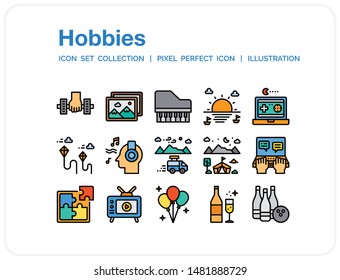Hobbies Icons Set. UI Pixel Perfect Well-crafted Vector Thin Line Icons. The illustrations are a vector.