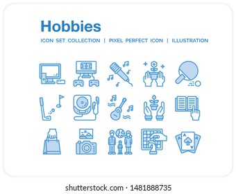 Hobbies Icons Set. UI Pixel Perfect Well-crafted Vector Thin Line Icons. The illustrations are a vector.