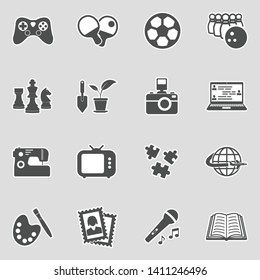 Hobbies Icons. Sticker Design. Vector Illustration.