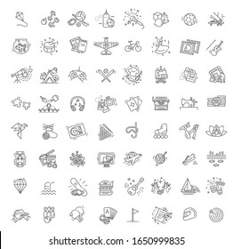 Hobbies and interest detailed line icons set in modern line icon style