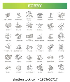 Hobbies and interest detailed line icons set in modern line icon style