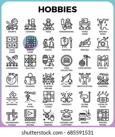 Hobbies And Interest Detailed Line Icons Set In Modern Line Icon Style For Ui, Ux, Web, App Design