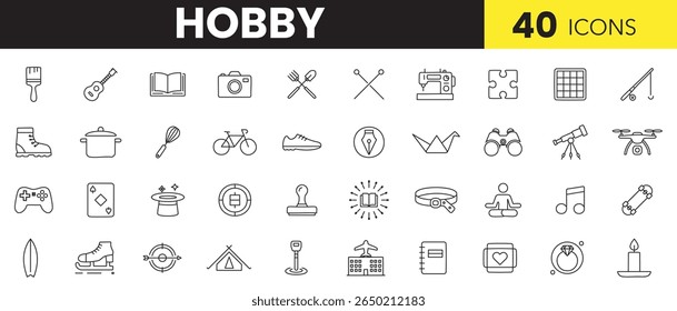 Hobbies and Leisure Line Icons – Minimal Outline Style Activity Collection