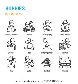 Hobbies in outline icon and symbol set