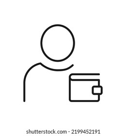 Hobbies, profesión y concepto de negocios. Señales minimalistas para sitios web, anuncios, aplicaciones, tiendas. Trazo editable. Icono de línea de vector de cartera por persona sin rostro  