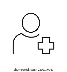 Hobbies, profesión y concepto de negocios. Señales minimalistas para sitios web, anuncios, aplicaciones, tiendas. Trazo editable. Icono de línea vector de cruz médica por persona sin rostro  