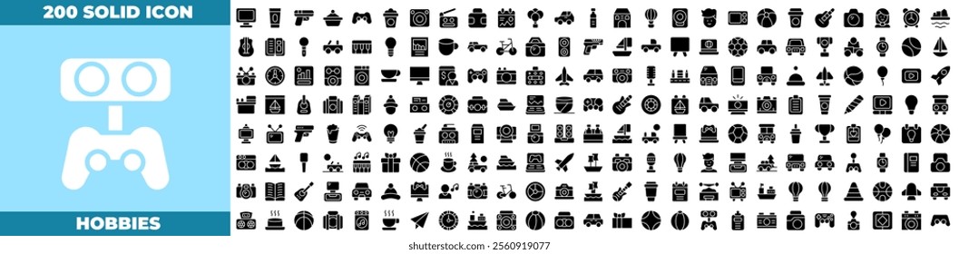 Hobbies Solid Editable Icons set. Vector illustration in modern thin solid style of hobbies icons: sport, leisure, game, etc