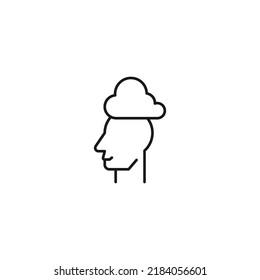 Hobbies, thought and ideas concept. Vector sign drawn in flat style. Editable stroke. Line icon of cloud over head of man 
