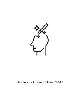 Hobbies, thought and ideas concept. Vector sign drawn in flat style. Editable stroke. Line icon of magic wound over head of man 