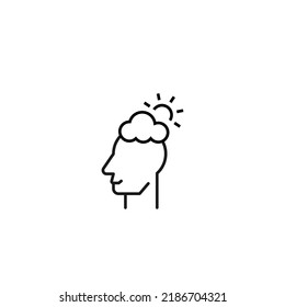 Hobbies, thought and ideas concept. Vector sign drawn in flat style. Editable stroke. Line icon of sun above cloud over head of man 