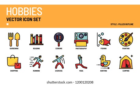 Hobbies vector icon set.