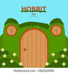 Hobbit Day am 22. September, mit Vektorgrafik Hobbit einfach und Text einzeln auf blauem Himmelshintergrund für Feiern und Gedenken Hobbit Day. Geeignet für jedes Design auf Inhalten mit dem Thema.