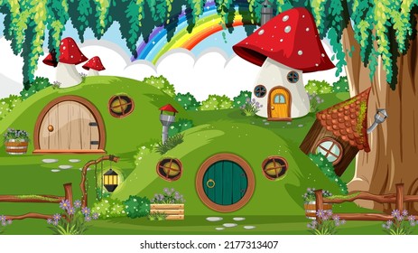 Hobbit house in the forest illustration