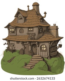 hobbit house with green grass vector illustration