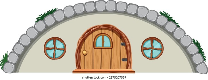 Casa Hobbit aislada en ilustración de fondo blanco