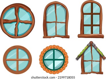 Hobbit house windows set illustration svg