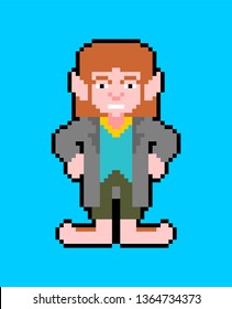 Hobbit pixel art little man isolated. magic homunculus with big legs 8 bit

 svg