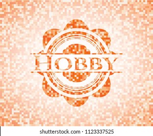 Hobby abstract orange mosaic emblem with background