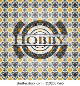 Hobby arabic style badge. Arabesque decoration.