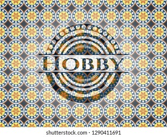 Hobby arabic style badge. Arabesque decoration.