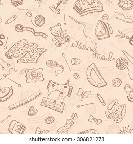 Hobby background. Handmade items seamless pattern.