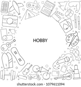 Hobby background from line icon. Linear vector pattern