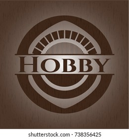 Hobby badge with wooden background